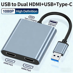 USB 3.0 To Dual HDMI, USB, USB-C / Type-C High Definition Converter 4K USB Same Screen Extender, USB 3.0 To Dual HDMI