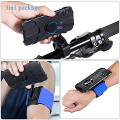 3 In 1 Four Jaws Detachable Swivel Arm Wrist Strap Bicycle Holder For 4.5-6.5 inch Phones, 3 In 1 (Blue)