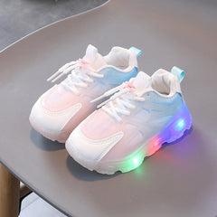 WISDOMFROG Girls Sneakers LED Light Up Boys Gradient Mesh Shoes Children Footwear, 21, 22, 23, 24, 25, 26, 27, 28