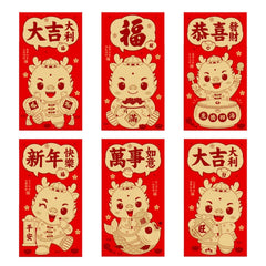 6pcs /Pack Dragon New Year Red Packets Cartoon Dragon Zoshili New Year Red Envelopes, 936L