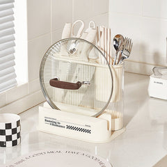 Cream Style Kitchen Storage Rack Knife Holder Chopping Board, Pot Lid Rack, Knife Rack, 2 In 1