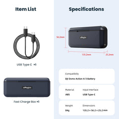 For DJI Action 4 / 3 aMagisn Fast Charge Charging Box Charger Sports Camera Accessories, For DJI Action 4 / 3