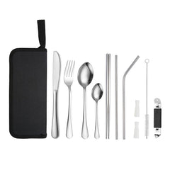 Portable Stainless Steel Cutlery Set Outdoor Picnic Knife And Fork Tool With Storage Bag, A Model Silver, A Model Gold, A Model Black, B Model Silver, B Model Gold, B Model Black, C Model Silver, C Model Black