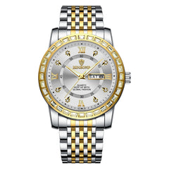 BINBOND B2202 Diamond Dual-calendar Luminous Quartz Watch, Inter-gold-Blue, Inter-gold-Green, Inter-gold-Black, Inter-gold-White, Full-gold-Gold, Full-gold-Black, White Steel-Blue, White Steel-Black