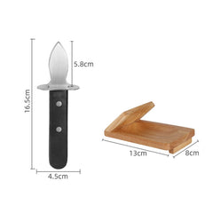 Stainless Steel Opening Oyster Scallop Tool Kitchen Shell Pryer, Knife+Wooden Stand