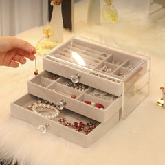 Three-Layer Velvet Dustproof Drawer Earrings Jewelry Storage Box