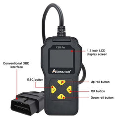 AERMOTOR V200PRO Car Troubleshooter Engine Inspection Scanner Readout Card ELM327 Battery Inspection Tool