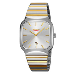 SKMEI 9361 Steel Strap Textured Dial Watch Business Casual Square Quartz Watch, Gold Case Gold Dial, Gold Case Gray Dial, Silver Gold Case Silver Dial, Silver Gold Case Blue Dial, Silver Gold Case Black Dial, Silver Case Silver Dial, Silver Case Gray D...