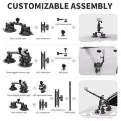 Kewig QG-11 Sports Camera Extended Suction Cup Selfie Stick Car Roof Fixed Shooting Bracket