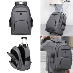 Large Capacity Wheeled Backpack for Men Carry-On Trolley Laptop Backpack with Hidden Shoulder Straps
