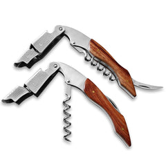 2 PCS Wood Handle Professional Multifunction Double Steel Head Portable Screw Corkscrew Wine Bottle Opener, Corkscrew Bottle Opener
