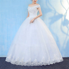 Retro Elegant Off Shoulder LaceThin Court Neat Princess Wedding Dress, S, M, L, XL, XXL, XXXL