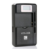 Universal Cell Phone Battery Charger with USB Output & LCD Display, US Plug, 800mA/1300mA