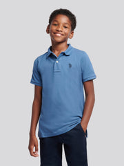 Boys Double Horsemen Polo Shirt in Blue Horizon
