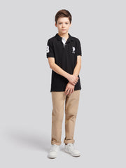 Boys Player 3 Polo Shirt in Black Bright White DHM