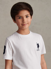 Boys Player 3 T-Shirt in White / Dark Sapphire Navy DHM