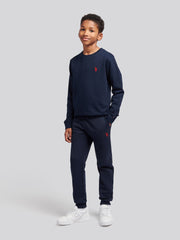 Boys Double Horsemen Crew in Dark Sapphire Navy / Haute Red DHM