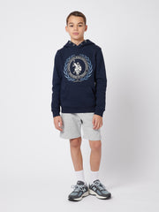 Boys Crest Graphic Hoodie in Dark Sapphire Navy