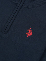 Boys Knitted Funnel Neck in Dark Sapphire Navy / Haute Red DHM