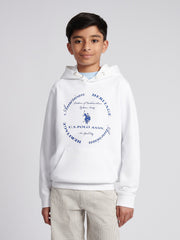 Boys Premium Print Interlock Hoodie in Bright White
