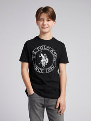 Boys USPA Circle Print T-Shirt in Black