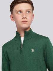 Boys Knitted Cotton Rich 1/4 Zip Pineneedle
