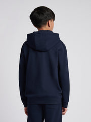 Boys Double Horsemen Zip Hoodie in Dark Sapphire Navy / Haute Red DHM