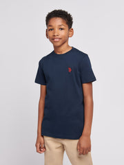 Boys Texture Double Horsemen T-Shirt Dark Sapphire Navy / Haute Red DHM