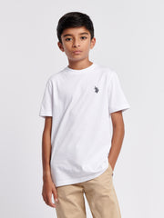 Boys Texture Double Horsemen T-Shirt White / Dark Sapphire Navy DHM