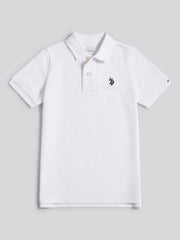Boys Double Horsemen Polo Shirt White / Dark Sapphire Navy DHM