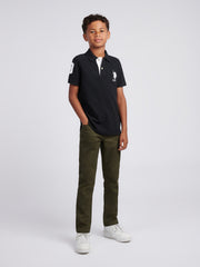 Boys Player 3 Polo Shirt Black Bright White DHM