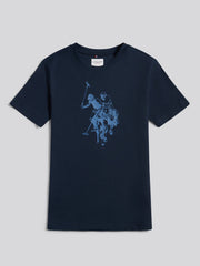 Boys Double Horsemen Graphic T-Shirt in Dark Sapphire Navy