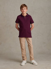 Boys Rib Texture Polo Shirt in Grape Wine