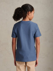 Boys Herringbone Texture T-Shirt in Vintage Indigo