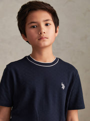 Boys Tipped Pique T-Shirt in Dark Sapphire Navy