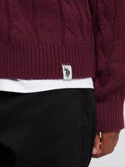 Boys Cable Knit Crew in Grape Wine