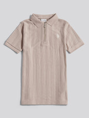 Boys Vertical Stripe Texture Zip Polo Shirt in Atmosphere