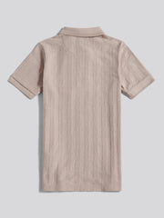 Boys Vertical Stripe Texture Zip Polo Shirt in Atmosphere