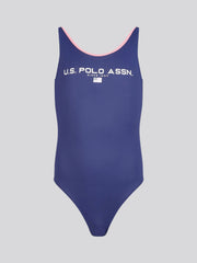 Girls Sport Logo Swimsuit in Medieval Blue