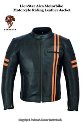 Unisex Black Orange Stripe Cafe Racer Leather Jacket | Premium | Motorcycle Style