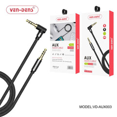 Black 3.5mm to 3.5mm auxiliary cable by Phone Base, 1 meter long, with straight connectors for audio devices.