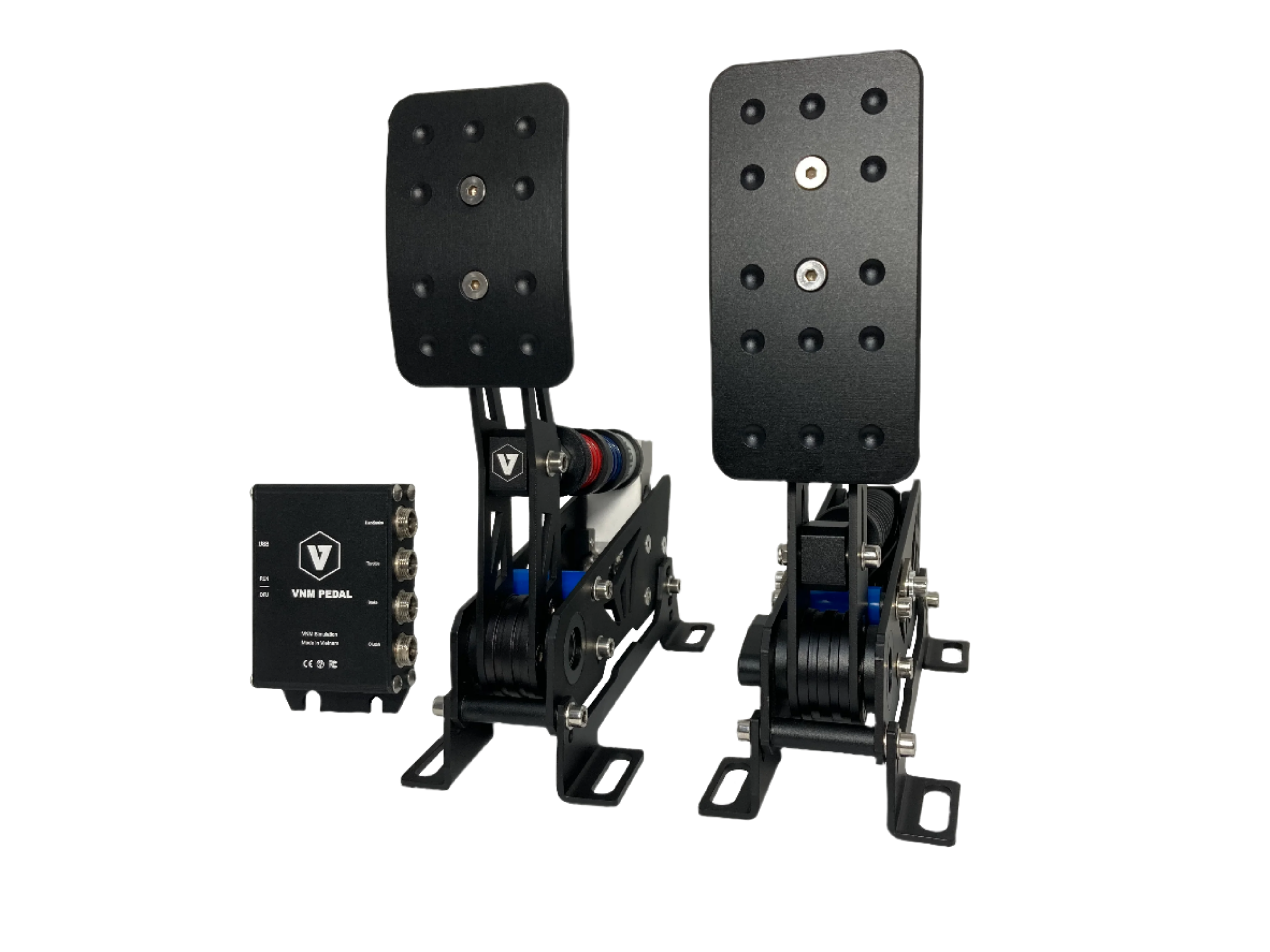Trak Racer UK VNM Lite Pedals Set with professional load cell sim racing pedals, featuring metal construction and adjustable settings.