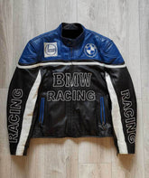 Vintage BMW Motorcycle Racing Black And Blue Leather Jacket