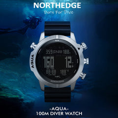 NORTH EDGE AQUA 100m Waterproof Scuba Diver Smart Watch, Support Luminous Display & Compass Mode, AQUA
