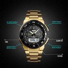 SKMEI 1370 Multifunctional Men Outdoor Sports Noctilucent Waterproof Stainless Steel Digital Wrist Watch, SKMEI 1370
