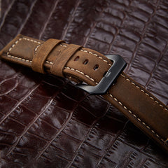 Crazy Horse Layer Frosted Silver Buckle Watch Leather Watch Band, Size: 20mm