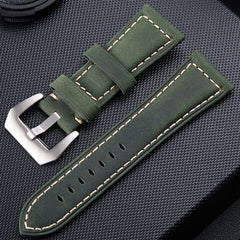 Crazy Horse Layer Frosted Silver Buckle Watch Leather Watch Band, Size: 26mm