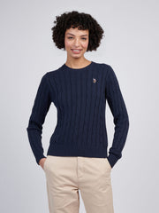 Womens Crew Neck Cable Jumper Navy Iris
