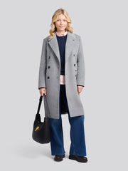 Womens Wool Blend Double Breasted Coat in Silver Filigree
