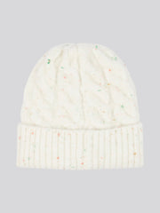 Womens Nap Yarn Cable Knit Beanie in Marshmallow